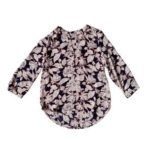 Dalia Sheer Lightweight Multicolor Tropical Flower Print V Neck Blouse Small